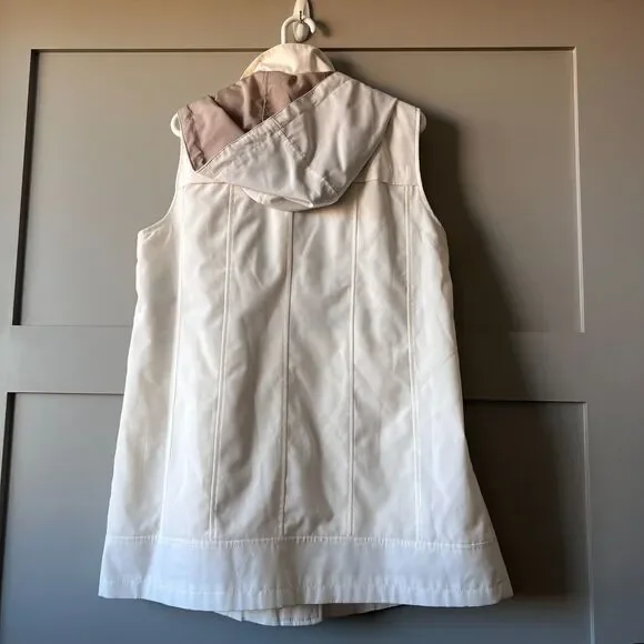 Coldwater Creek Women Ivory Hooded Long Vest Jacket Petite Large Water Repellent - Picture 6 of 13